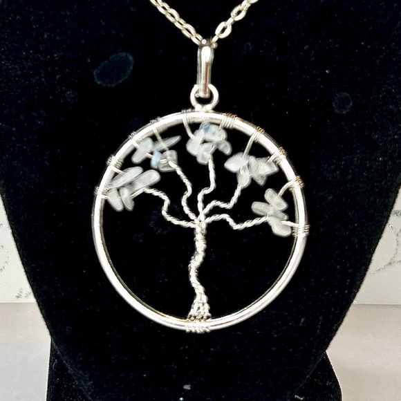 Silver Tree of Life Necklace with Natural Stone 12” - Picture 2 of 2